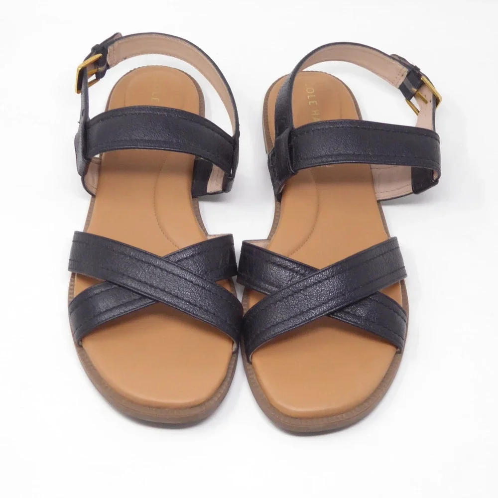 Cole Haan Womens Camberly Sandals Black Leather Strappy Buckle Flat W29574 10B